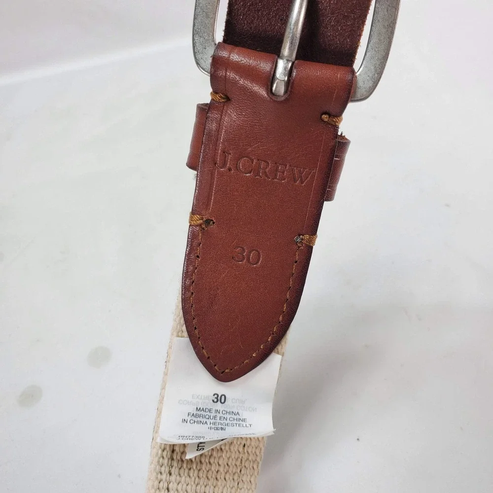 J.Crew Belt Men 30 Navy Canvas Leather Mallard Duck Embroidery Preppy Classic